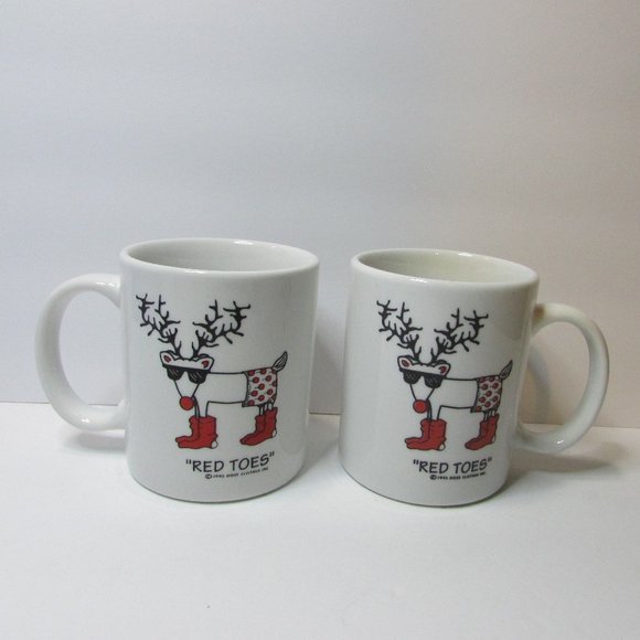 Doze Other - vtg lot of 2 Red Toes reindeer in red shocks and shades Christmas mugs 1995 Doze